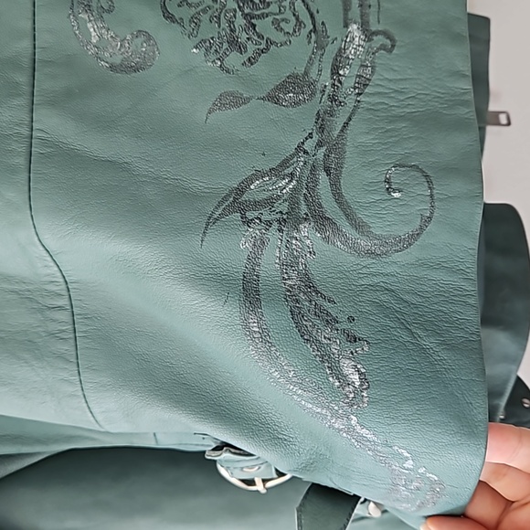 Free People x Nigel Preston Chain Embellished Biker Jacket Aqua - Picture 12 of 17